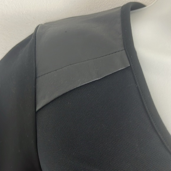 Nicole Benisti Ruched Black Faux Leather and Mesh Bodycon Dress - Picture 5 of 11